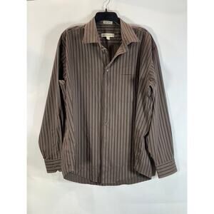 PRONTO UOMO Men's Brown Striped Button-Up Non-Iron Long Sleeve Shirt SZ XL